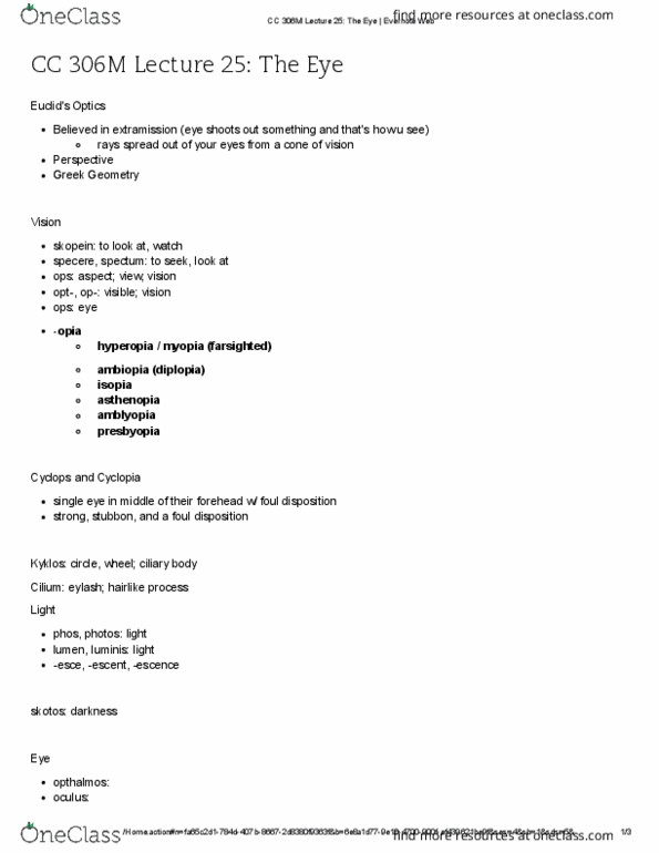 C C 306M Lecture Notes - Lecture 25: Diplopia, Uvea, Miosis thumbnail