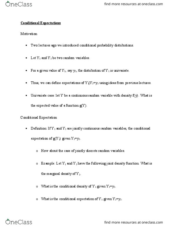 STAT 3201 Lecture Notes - Lecture 23: Marginal Distribution, Univariate, Conditional Expectation thumbnail