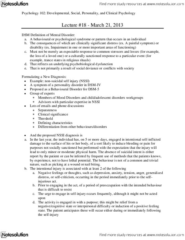 PSYC 102 Lecture Notes - Lecture 18: Panic Disorder, Phobia, Dsm-5 thumbnail