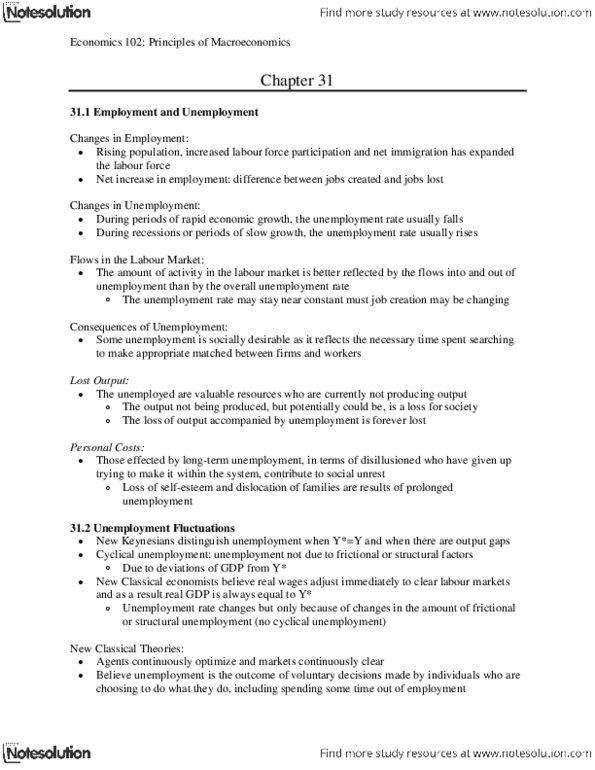 ECON 102 Chapter Notes - Chapter 31: Classical Economics, Labour Market Flexibility, Longrun thumbnail