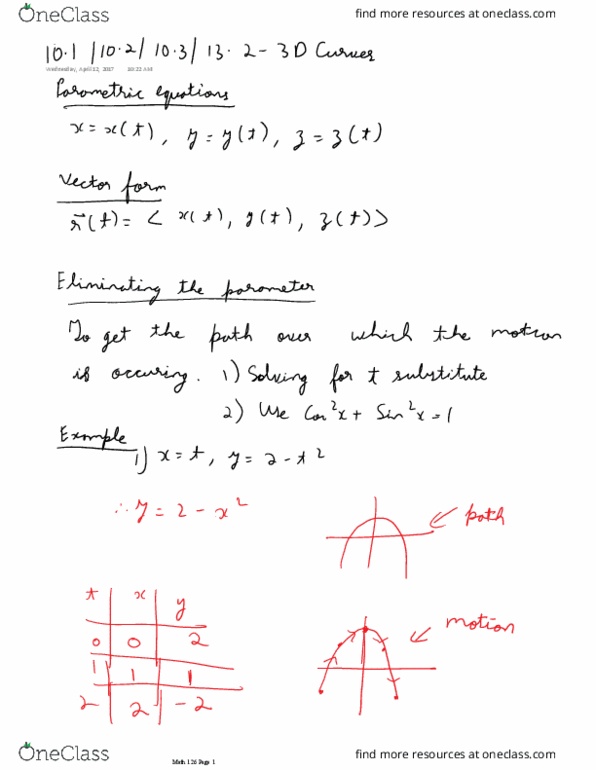 MATH 126 Lecture 7: 3D parametric surfaces: 10.1/10.2 thumbnail