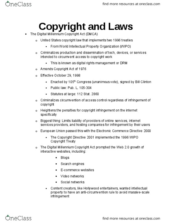 INLS 384 Lecture Notes - Lecture 23: Electronic Commerce Directive, Public Law, Web 2.0 thumbnail