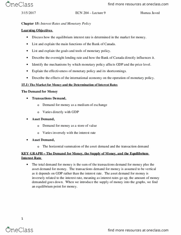 ECN 204 Lecture Notes - Lecture 9: Zero Interest-Rate Policy, Quantitative Easing, Demand Curve thumbnail
