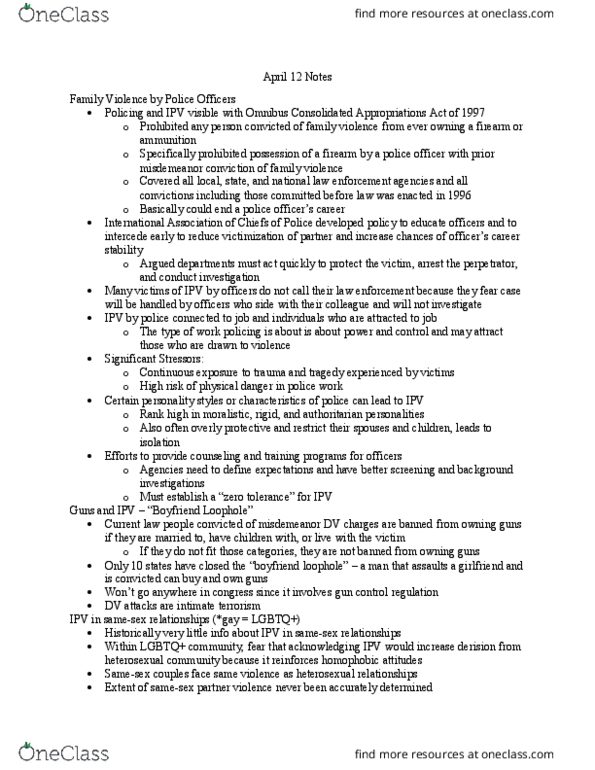 WOMS240 Lecture Notes - Lecture 18: Misdemeanor, Consolidated Laws Of New York, Dysfunctional Family thumbnail