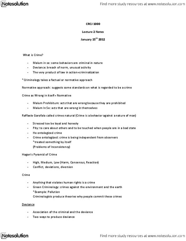 CRCJ 1000 Lecture Notes - Lecture 2: Paternalism, Populism, Harm Principle thumbnail