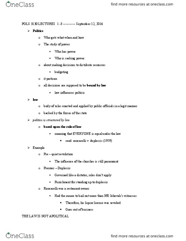 POLS 3130 Lecture Notes - Lecture 1: Family Law, Pmos Logic, Supreme Court Act thumbnail