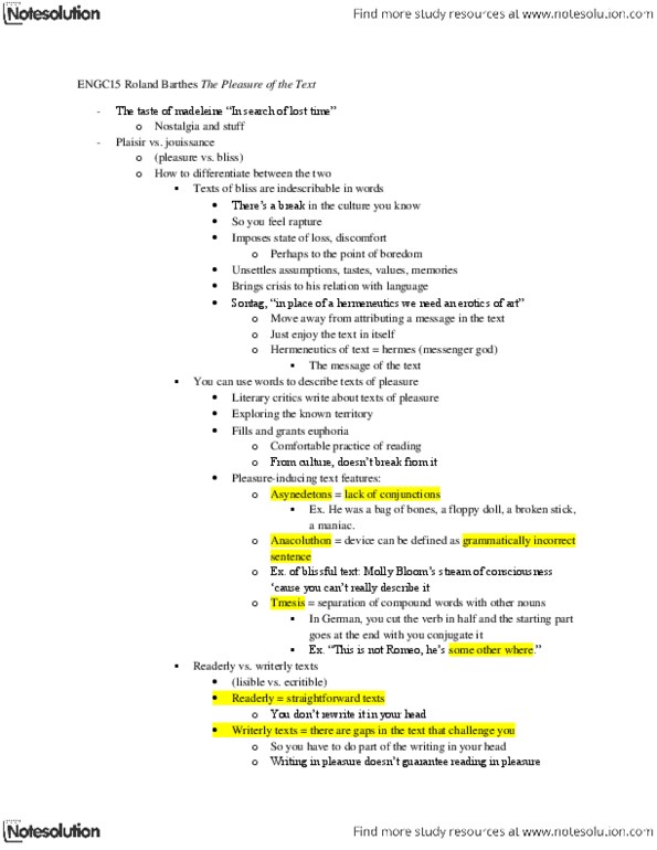 ENGC15H3 Lecture Notes - Tmesis, Jouissance, Anacoluthon thumbnail