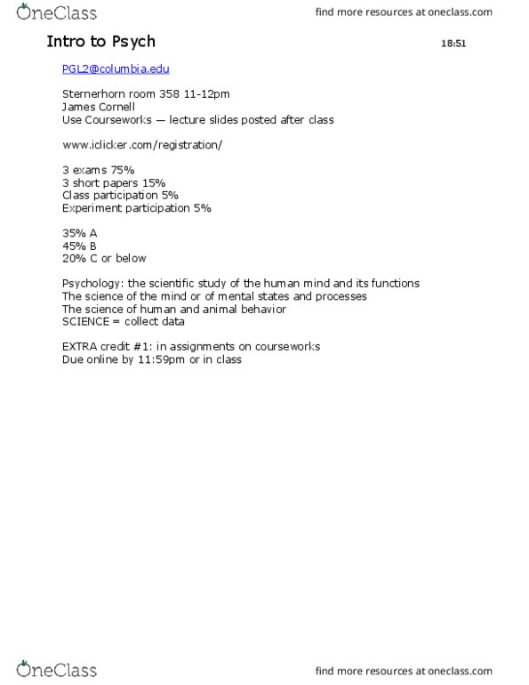 PSYC W1001 Lecture Notes - Lecture 1: Absolute Threshold, Aplysia, Chain Reaction thumbnail