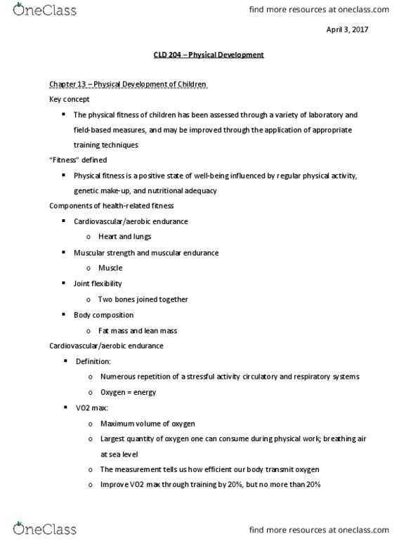 CLD 204 Lecture Notes - Lecture 11: Lean Body Mass, Mental Chronometry, Factors Of Production thumbnail