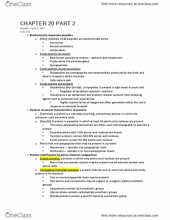 CHEM 102 Lecture Notes - Lecture 29: Beta Sheet, Coagulation, Egg White thumbnail