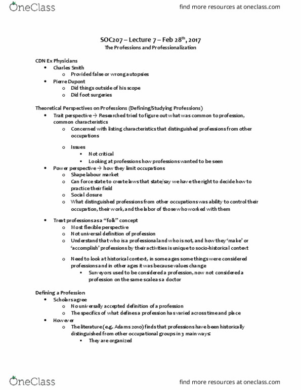 SOC207H1 Lecture Notes - Lecture 7: Credentialism And Educational Inflation, Dental Assistant, American Dental Association thumbnail