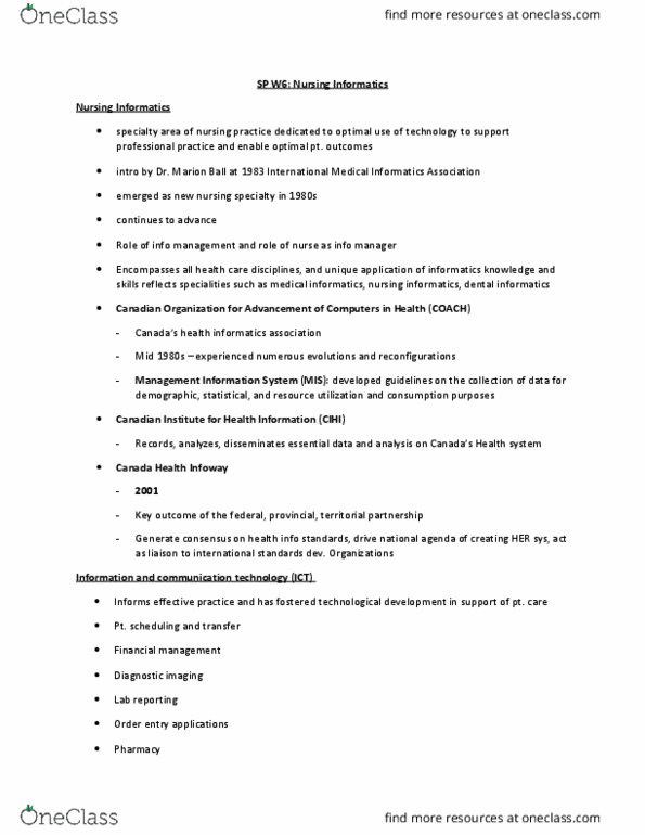 NSE 112 Lecture Notes - Lecture 6: International Medical Informatics Association, System 6, Management Information System thumbnail