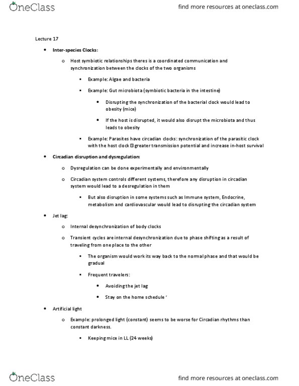 BIOL 4310 Lecture Notes - Lecture 17: Chemotherapy, Immune System, Shift Work thumbnail