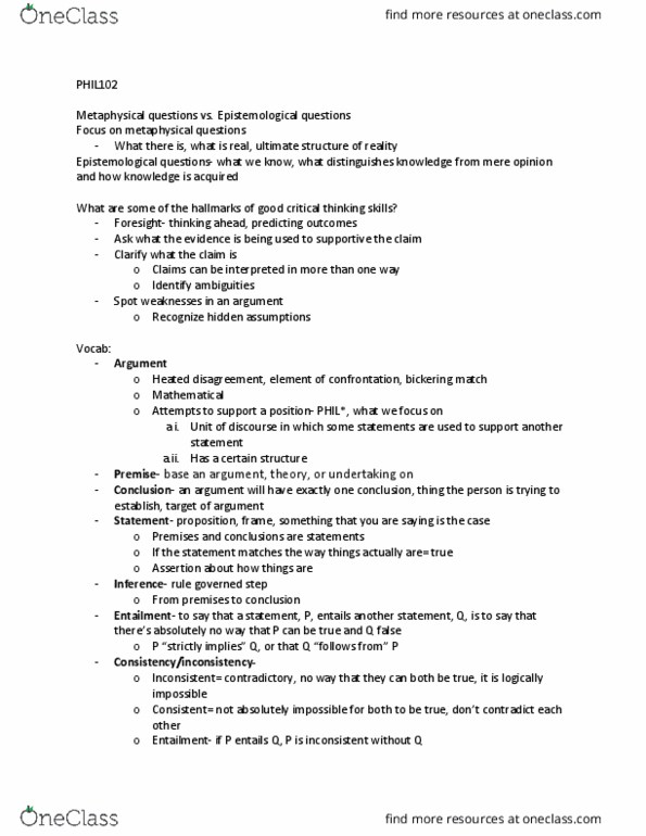 PHIL102 Lecture Notes - Lecture 1: Soundness, Unit, Circle Of A Sphere thumbnail