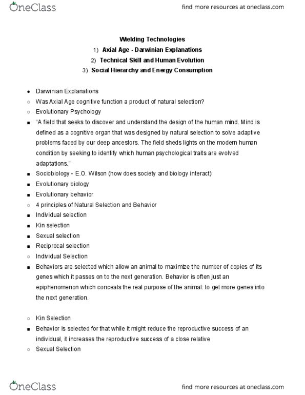 HIST103 Lecture Notes - Lecture 12: Social Complexity, Kin Selection, Epiphenomenon thumbnail