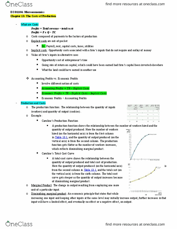 ECO 1104 Chapter Notes - Chapter 13: Average Cost, Variable Cost, Marginal Cost thumbnail