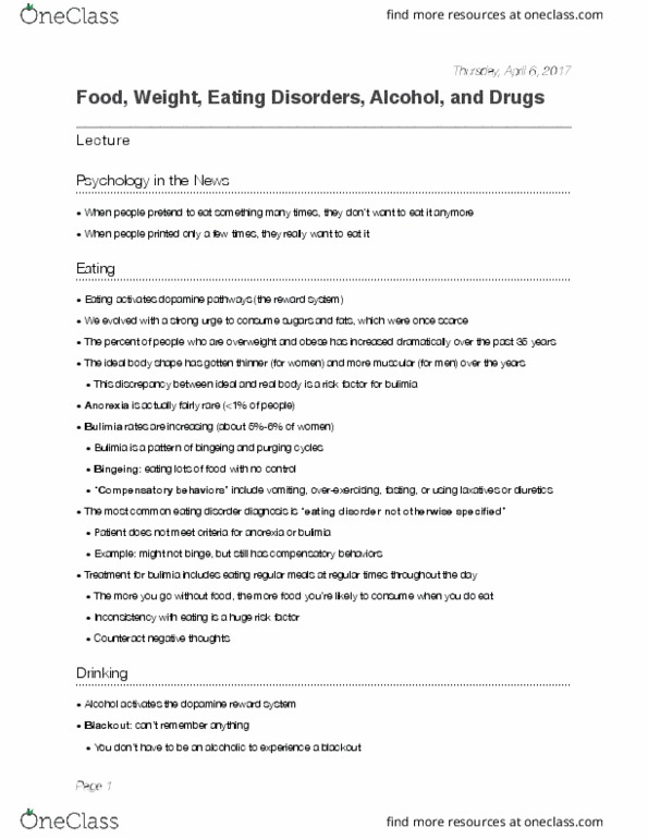 PSY 301 Lecture Notes - Lecture 21: Caffeine, Health Promotion, Psychosomatic Medicine thumbnail