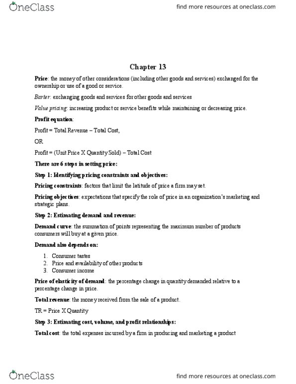 MCS 1000 Chapter Notes - Chapter 13: Value-Based Pricing, Demand Curve, Fixed Cost thumbnail