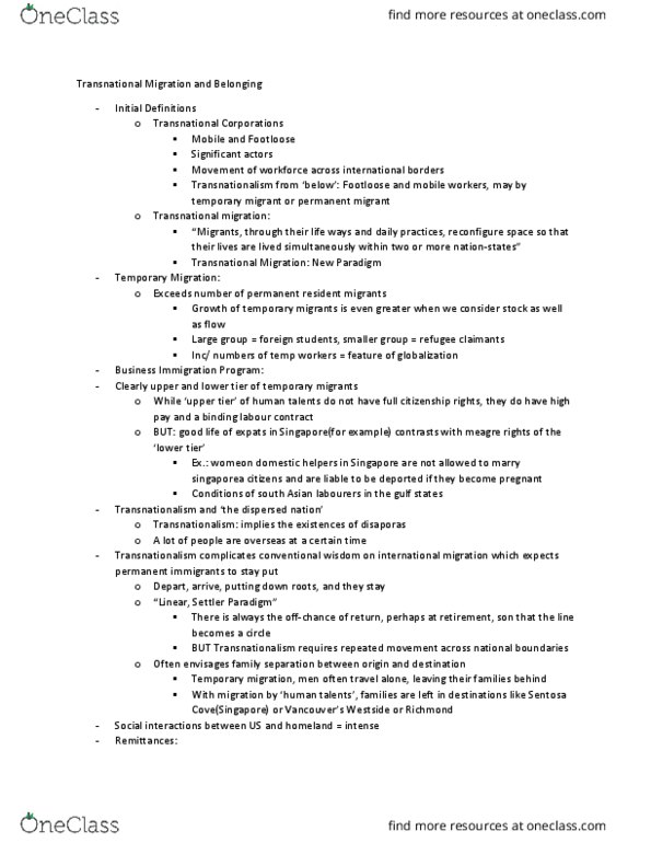 GEOG 457 Lecture Notes - Lecture 11: Transnationalism, Nationstates, International Communication thumbnail