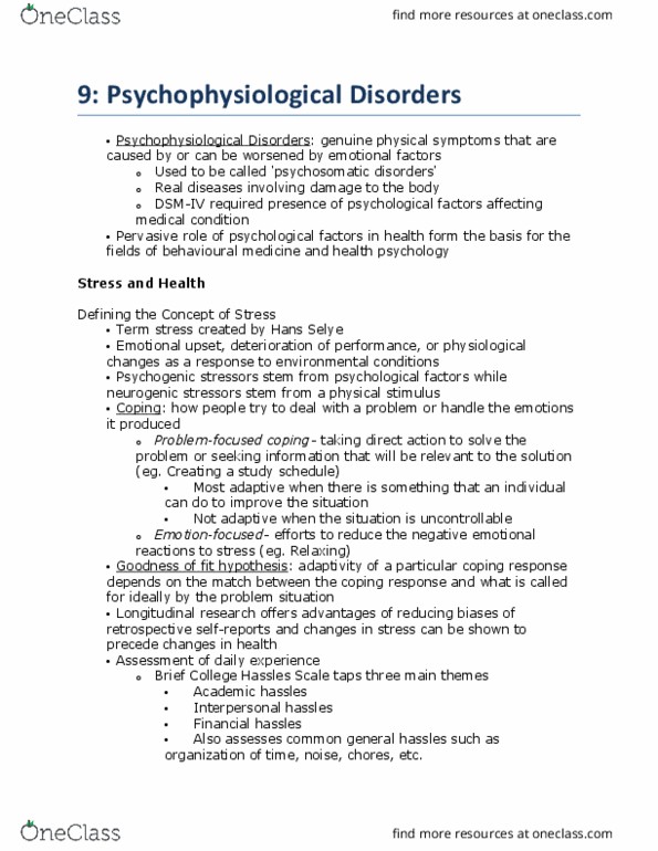 PSY340H5 Chapter Notes - Chapter 9: Grey Matter, Blood Pressure, Rheumatoid Arthritis thumbnail