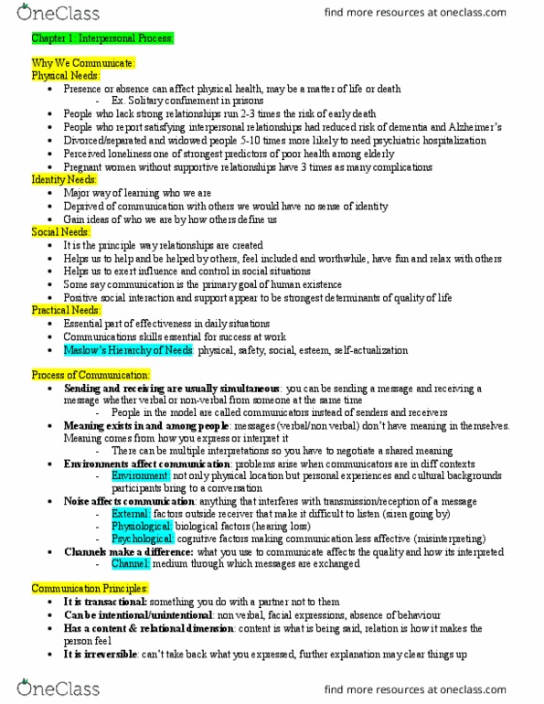 FCSS*1020 Chapter Notes - Chapter 1: Dementia, Stereotype, Interpersonal Communication thumbnail