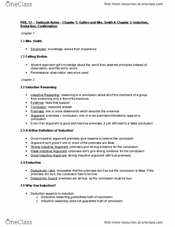 PHIL 12 Chapter Notes - Chapter 1: Deductive Reasoning, Empiricism, Inductive Reasoning thumbnail