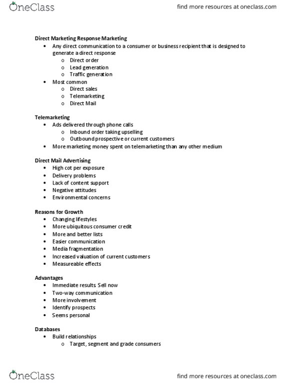 ADV 205 Lecture Notes - Lecture 17: Direct Marketing, Lead Generation, Upselling thumbnail