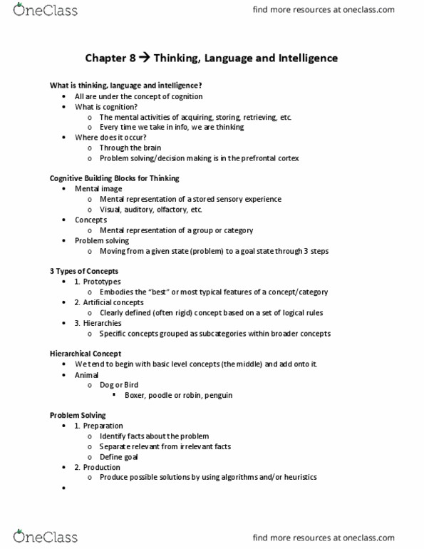 PSY 101 Lecture Notes - Lecture 15: Prefrontal Cortex, Mental Representation, Mental Image thumbnail