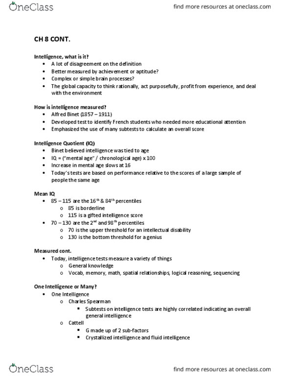 PSY 101 Lecture Notes - Lecture 14: Fluid And Crystallized Intelligence, Intellectual Disability, Intelligence Quotient thumbnail