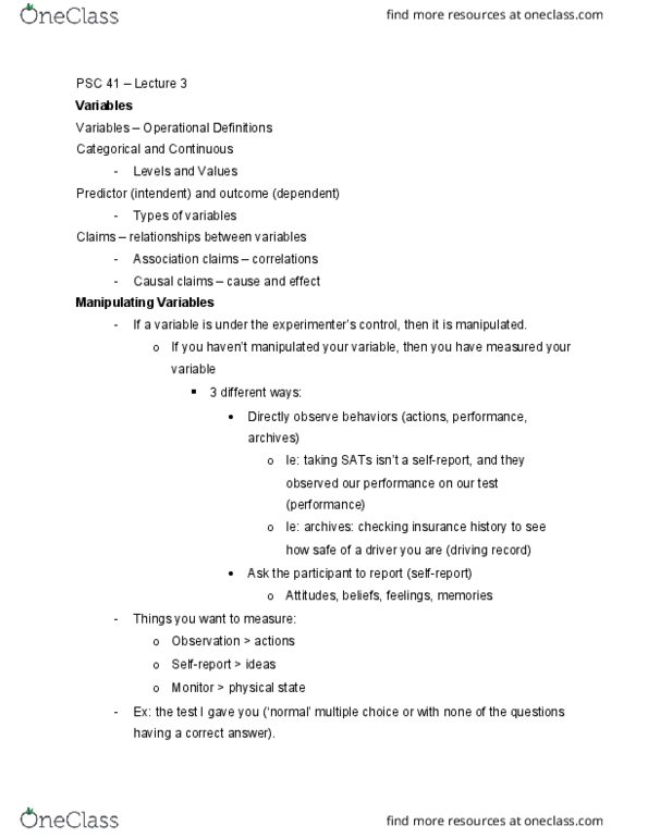 PSC 41 Lecture Notes - Lecture 3: Operational Definition, Psychotherapy thumbnail