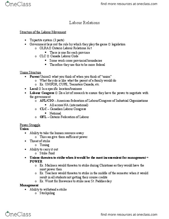 BU121 Lecture Notes - Lecture 18: Unifor, United Steelworkers, Canadian Labour Congress thumbnail