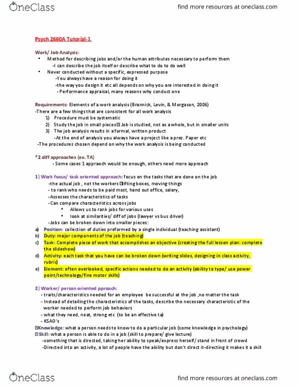 Psychology 2660A/B Lecture Notes - Lecture 1: Job Analysis, Performance Appraisal, Psych thumbnail