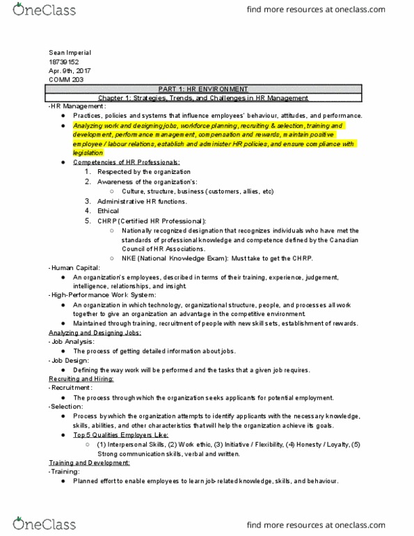 COMM 203 Chapter Notes - Chapter 1-11: Applicant Tracking System, Formal System, Culture Shock thumbnail