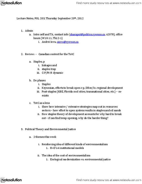 POL 203 Lecture Notes - Ds 4, Ecological Modernization, Corporatism thumbnail