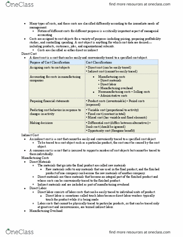 BUS 215 Chapter Notes - Chapter 2: Direct Labor Cost, Sunk Costs, Management Accounting thumbnail