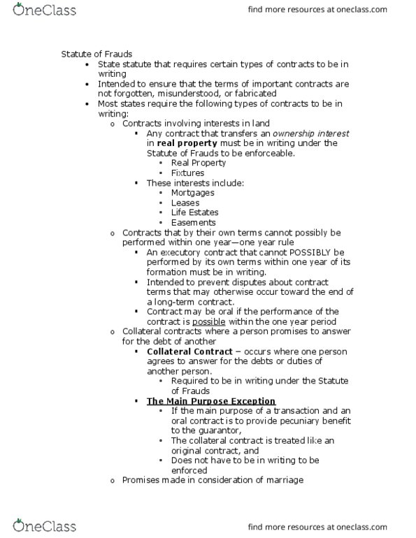 BALW20150 Lecture Notes - Lecture 12: Executory Contract, Collateral Contract, Oral Contract thumbnail