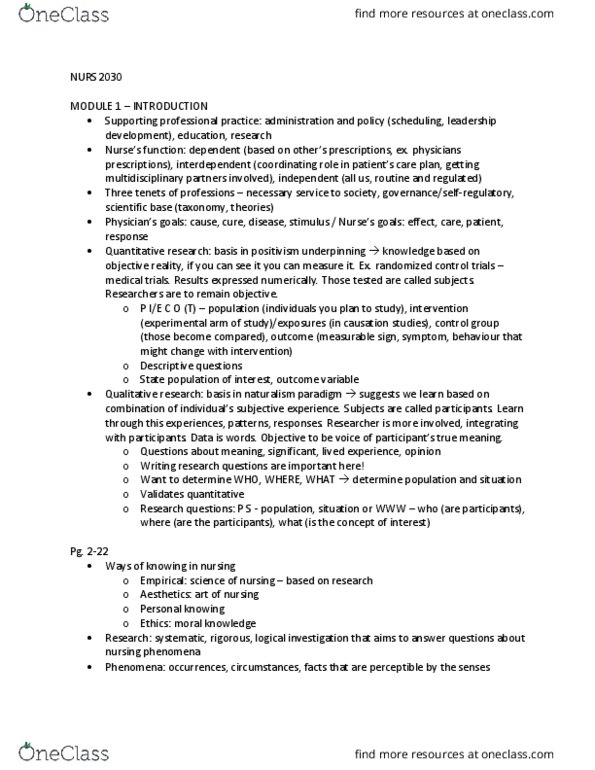 NURS 2030H Chapter 1-9: All textbook notes thumbnail