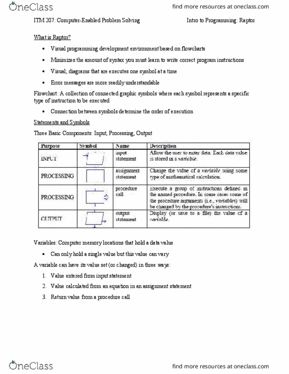 ITM 207 Lecture Notes - Lecture 7: Visual Programming Language, Computer Memory thumbnail