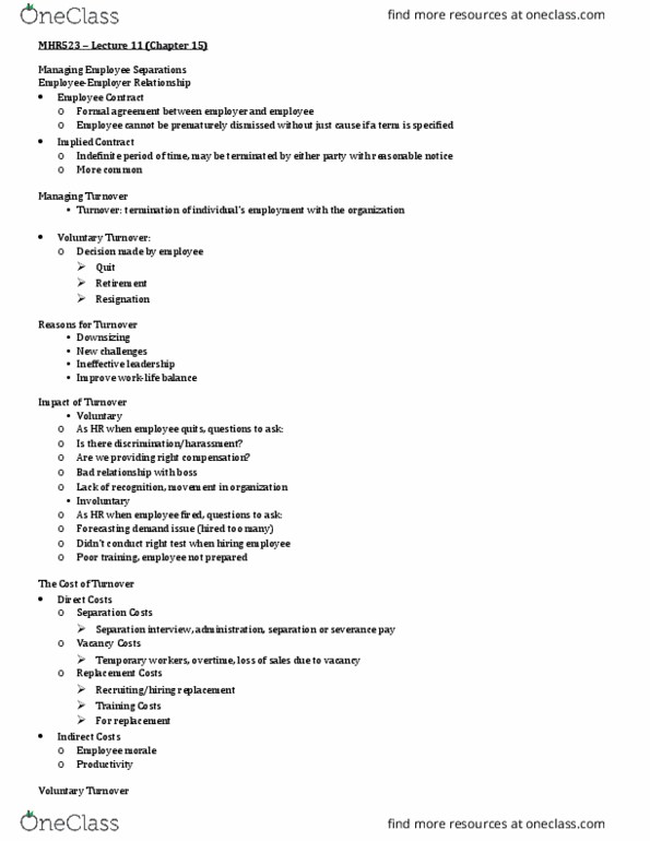 MHR 523 Lecture Notes - Lecture 10: Job Satisfaction, Job Performance, Severance Package thumbnail