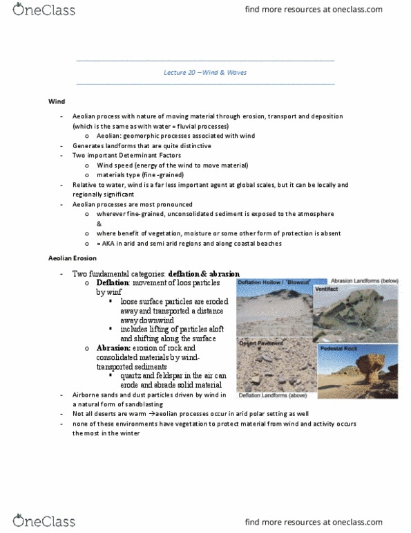 GPHY 102 Lecture Notes - Lecture 20: Semi-Arid Climate, Geomorphology, Sediment Transport thumbnail