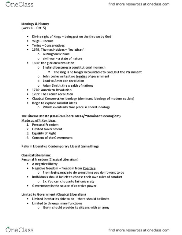 SOSC 1009 Lecture Notes - Lecture 4: Classical Liberalism, Constitutional Monarchy, French Revolution thumbnail