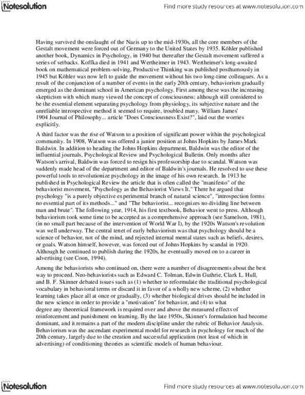PSYC 215 Lecture Notes - Lecture 6: John Dewey, Kurt Koffka, Psychological Bulletin thumbnail