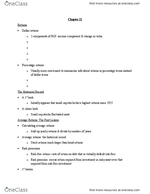 FNBU 3221 Chapter Notes - Chapter 12: Risk Premium, Standard Deviation, Frequency Distribution thumbnail