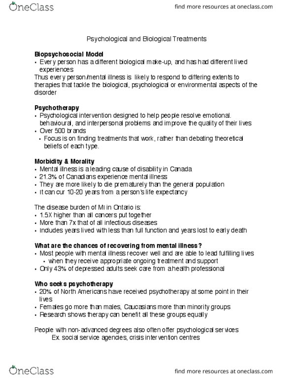 PSY 202 Lecture Notes - Lecture 10: Interpersonal Psychotherapy, Family Therapy, Psychological Repression thumbnail