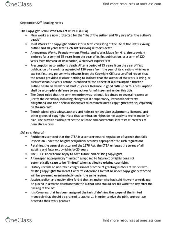 PUBPOL 373 Lecture Notes - Lecture 16: Copyright Term Extension Act, Quid Pro Quo, Copyright Clause thumbnail