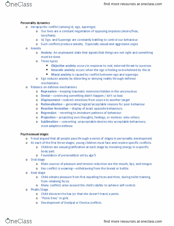 PSYC 217 Lecture Notes - Lecture 23: Oral Stage, Reaction Formation, Genital Stage thumbnail