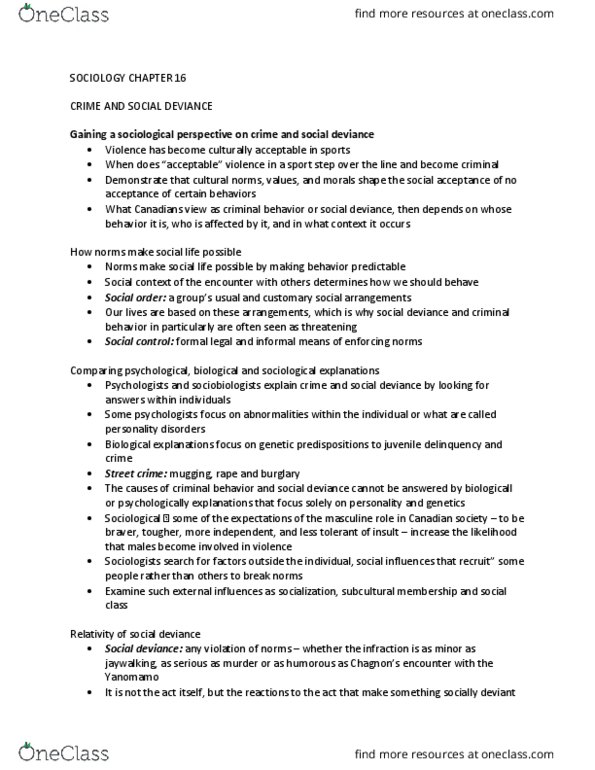 SOCI 102 Lecture Notes - Lecture 25: Juvenile Delinquency, Personality Disorder, Social Control thumbnail