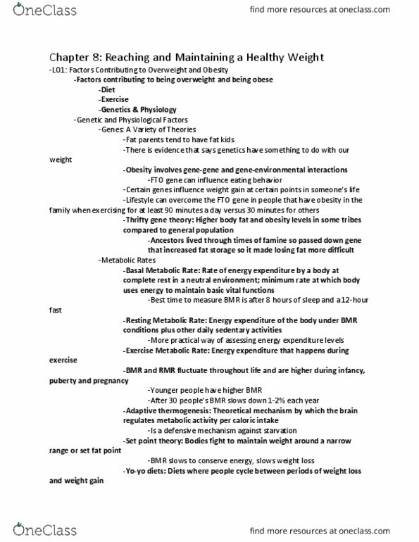 APPH 1040 Chapter Notes - Chapter 8: Basal Metabolic Rate, Thyroid, Weight Gain thumbnail