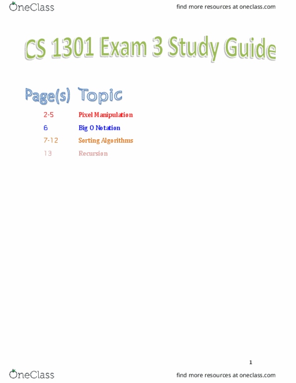 CS 1301 Lecture Notes - Lecture 3: Big O Notation, Selection Sort, Quicksort thumbnail