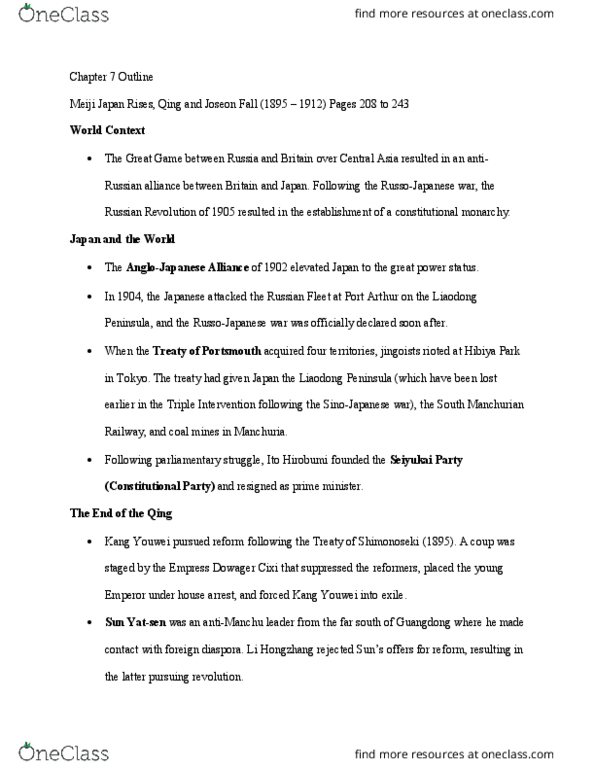 HIST 80b Chapter Notes - Chapter 7: Empress Dowager Cixi, South Manchuria Railway, Kang Youwei thumbnail